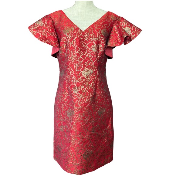 Trina Turk Red and Gold Floral Dress - Picture 1 of 11